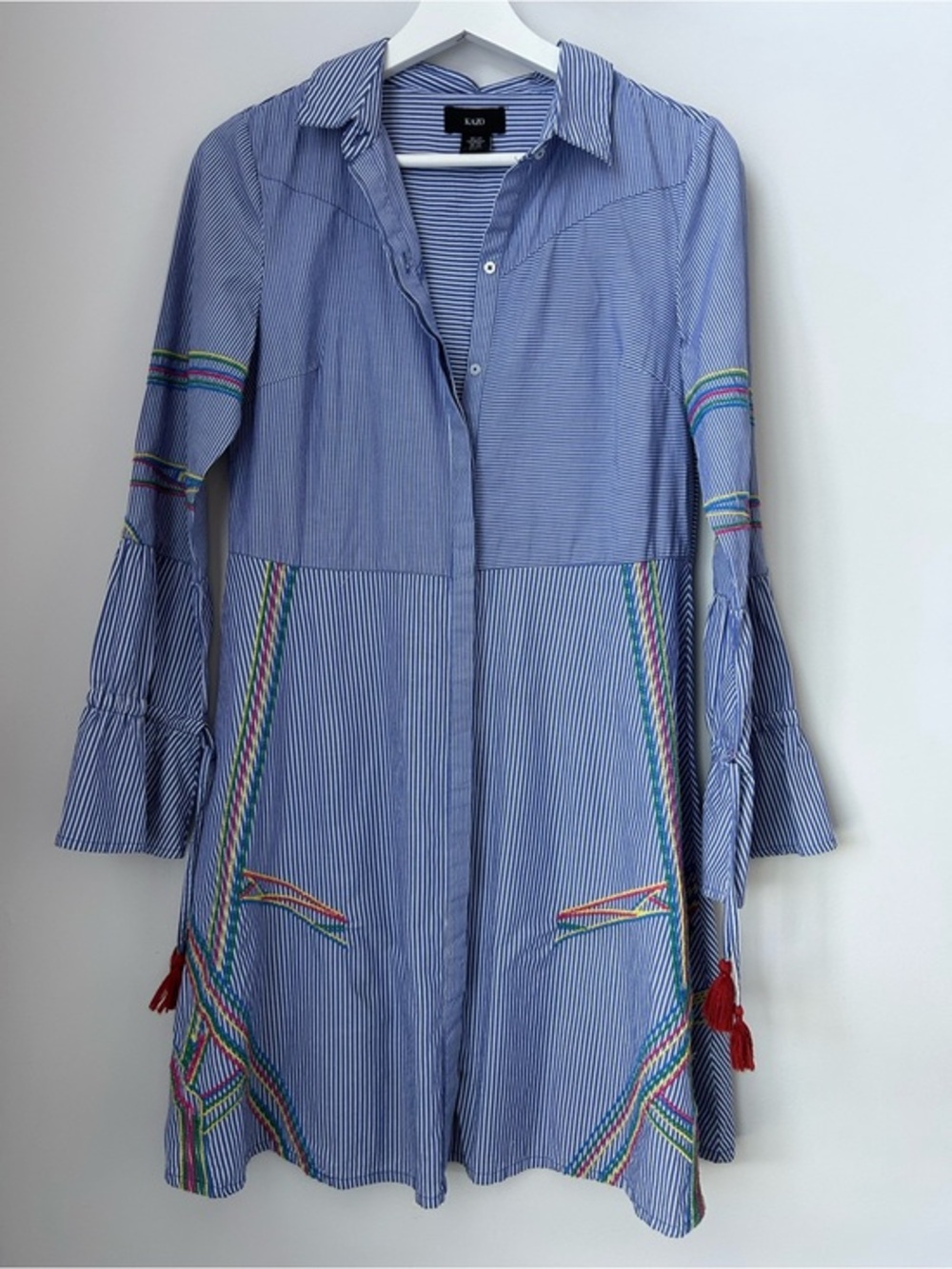 Kazo Pin Striped Embroidered Shirt Dress
